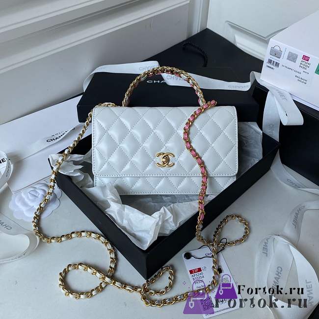 Fortok Chanel Flap Bag White With Top Handle 12.3x19.2x3.5cm - 1