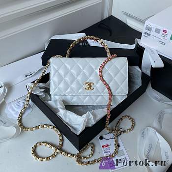 Fortok Chanel Flap Bag White With Top Handle 12.3x19.2x3.5cm