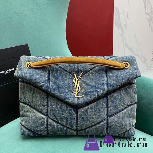 Fortok Saint Laurent Loulou Puffer Bag Denim 577476 28x11x18cm - 1