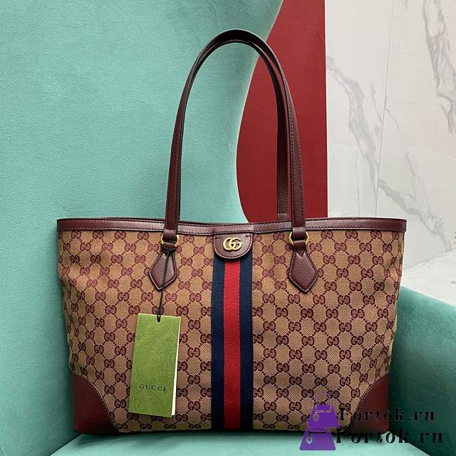 Fortok Gucci Ophidia GG Medium Tote Bag Beige/Burgundy 38x28x14cm - 1