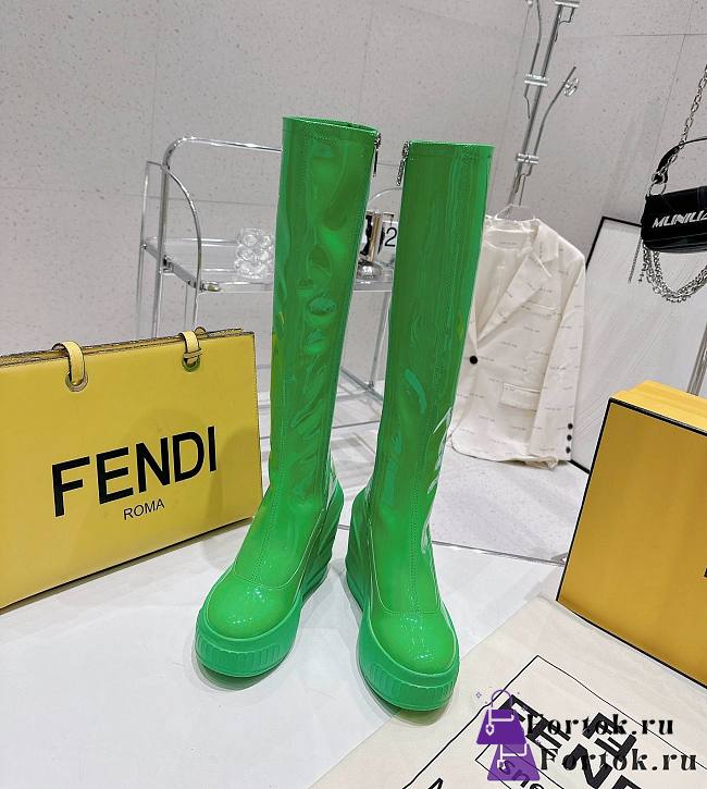 Fortok Fendi Leather Logo Boots Green - 1