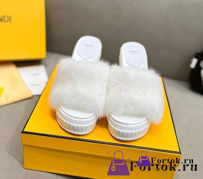 Fortok Fendi Fashion Show White Mink Slides - 1