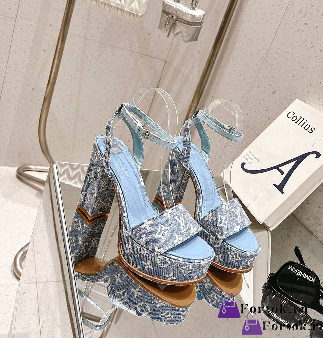Fortok Louis Vuitton Platform Chunky Heel Sandals Blue - 1