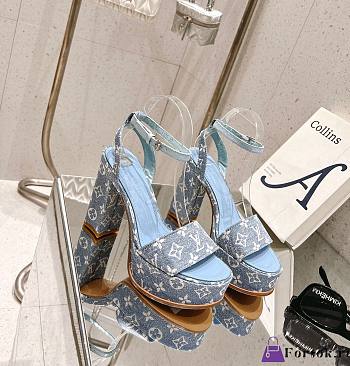 Fortok Louis Vuitton Platform Chunky Heel Sandals Blue