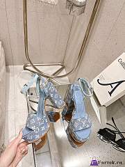 Fortok Louis Vuitton Platform Chunky Heel Sandals Blue - 2