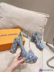 Fortok Louis Vuitton Platform Chunky Heel Sandals Blue - 5