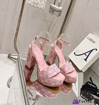 Fortok Louis Vuitton Platform Chunky Heel Sandals Pink