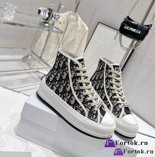 Fortok Dior High-Top Sneakers Oblique Dark Blue - 1