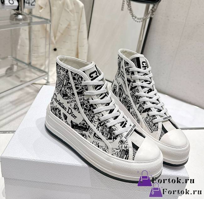 Fortok Dior High-Top Sneakers Black Pattern - 1