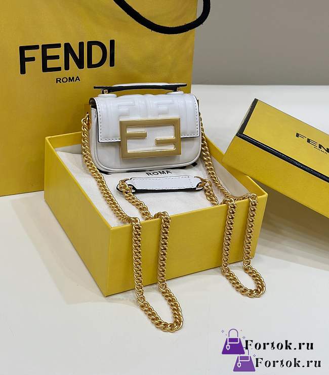 Fortok Fendi Nano Baguette Bag White 8603 11x3x7cm - 1