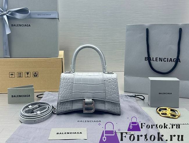 Fortok Balenciaga Hourglass Crocodile Pattern Bag Silver 19x8x21cm - 1