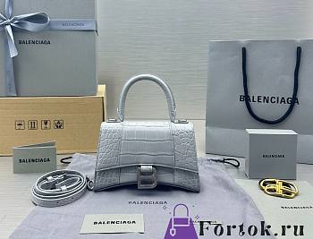 Fortok Balenciaga Hourglass Crocodile Pattern Bag Silver 19x8x21cm