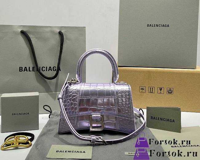 Fortok Balenciaga Hourglass Crocodile Pattern Bag Purple 19x8x21cm - 1