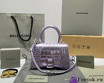 Fortok Balenciaga Hourglass Crocodile Pattern Bag Purple 19x8x21cm