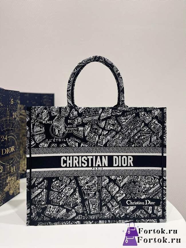 Fortok Dior Black Tote Bag Map Pattern 42x18x35cm  - 1