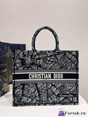 Fortok Dior Black Tote Bag Map Pattern 42x18x35cm 