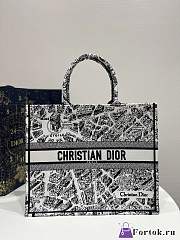 Fortok Dior White Tote Bag Map Pattern 42x18x35cm - 1