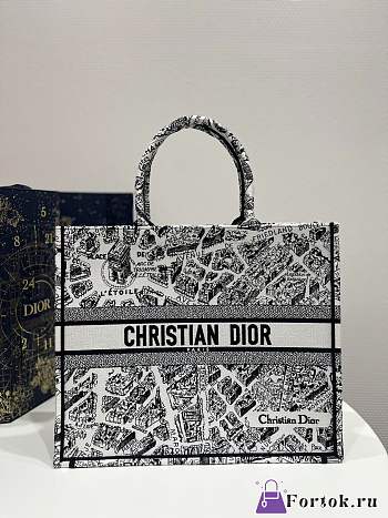 Fortok Dior White Tote Bag Map Pattern 42x18x35cm