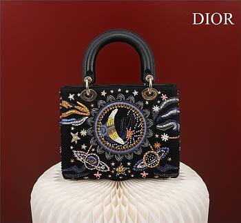 Fortok Dior Medium Lady Sun Satin with Bead Embroidery Bag 24x20x11cm