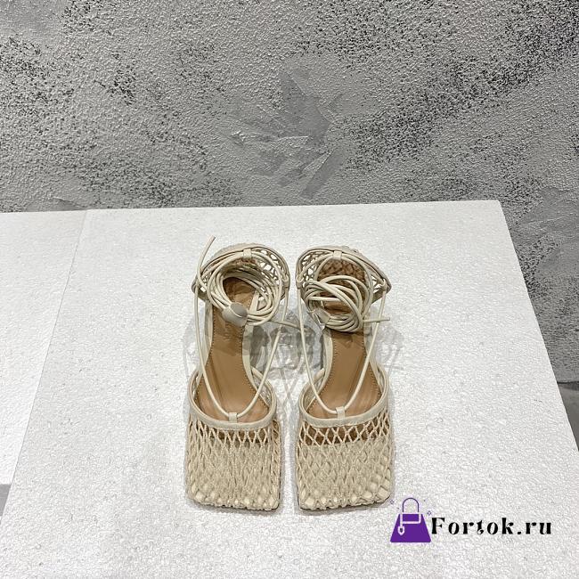 Fortok Bottega Veneta Mesh Nappa Stretch Ankle Tie Sandals Beige - 1