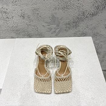 Fortok Bottega Veneta Mesh Nappa Stretch Ankle Tie Sandals Beige