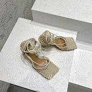 Fortok Bottega Veneta Mesh Nappa Stretch Ankle Tie Sandals Beige - 6