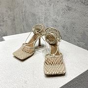 Fortok Bottega Veneta Mesh Nappa Stretch Ankle Tie Sandals Beige - 2