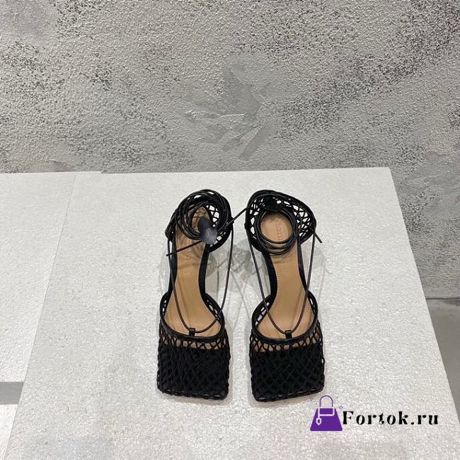 Fortok Bottega Veneta Mesh Nappa Stretch Ankle Tie Sandals Black - 1
