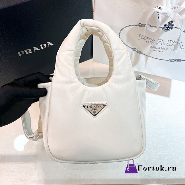 Fortok Prada Small Soft Padded Tote Bag White 1BA359 - 1