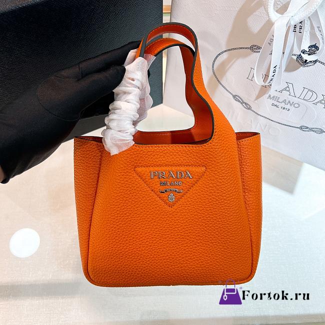 Fortok Prada Leather Mini Tote Bag Orange 15.5x18x10cm - 1