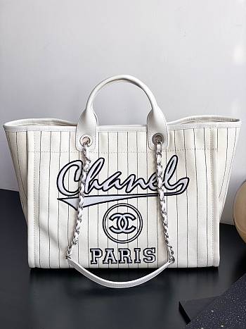 Fortok Chanel 23P Deauville Tote Bag White 50x30x22cm