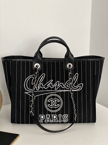 Fortok Chanel 23P Deauville Tote Bag Black 50x30x22cm