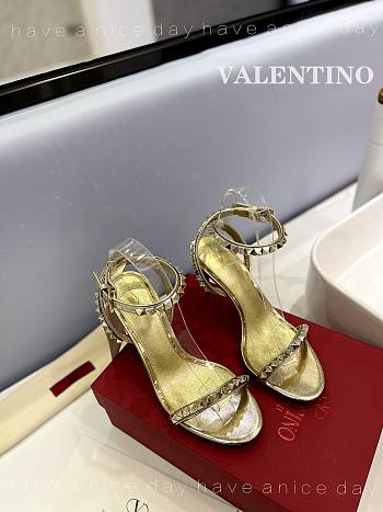 Fortok Valentino Ankle Strap Sandals Heels in Gold