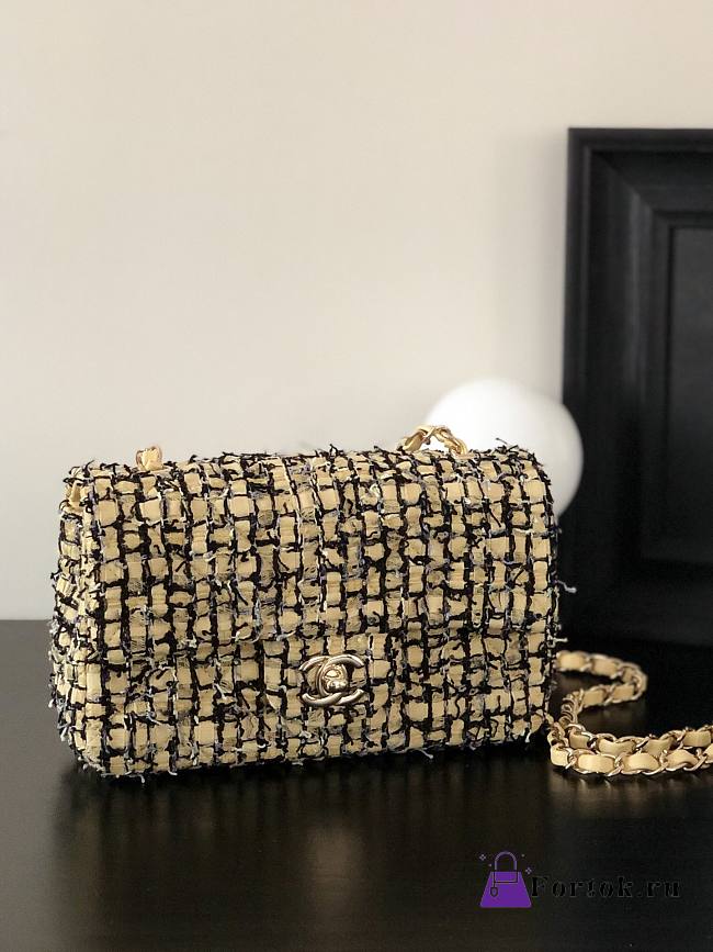 Fortok Chanel CF Bag Woven Wool Yellow 20x10x7cm - 1