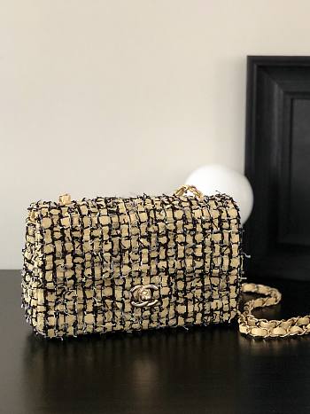 Fortok Chanel CF Bag Woven Wool Yellow 20x10x7cm