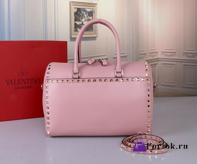 Fortok Valentino Pink PP Rockstud Leather Shoulder Bag 30x22x17cm - 1