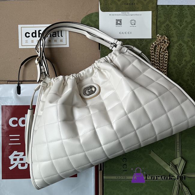 Fortok Gucci Deco Quilted Leather Drawstring Shoulder Bag White 43x28x8cm - 1