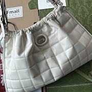 Fortok Gucci Deco Quilted Leather Drawstring Shoulder Bag White 43x28x8cm - 3