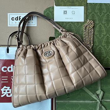 Fortok Gucci Deco Quilted Leather Drawstring Shoulder Bag Beige 43x28x8cm