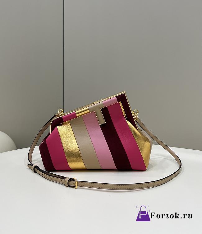 Fortok Fendi First Leather Bag With Multicolour Inlay 26x9.5x18cm - 1