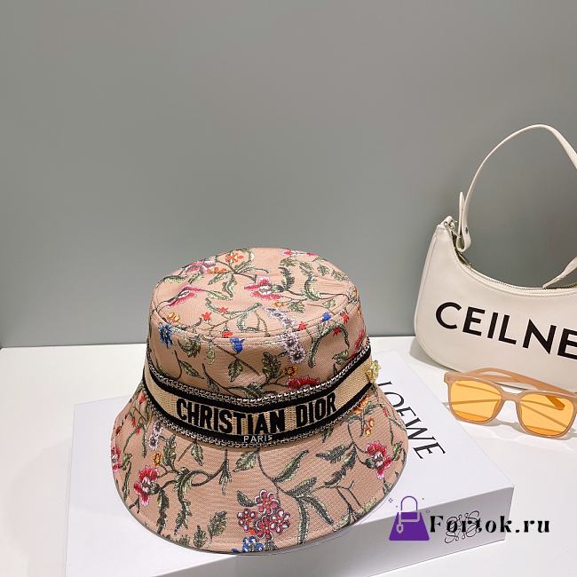 Fortok Dior Flower Embroidery Hat Pink - 1