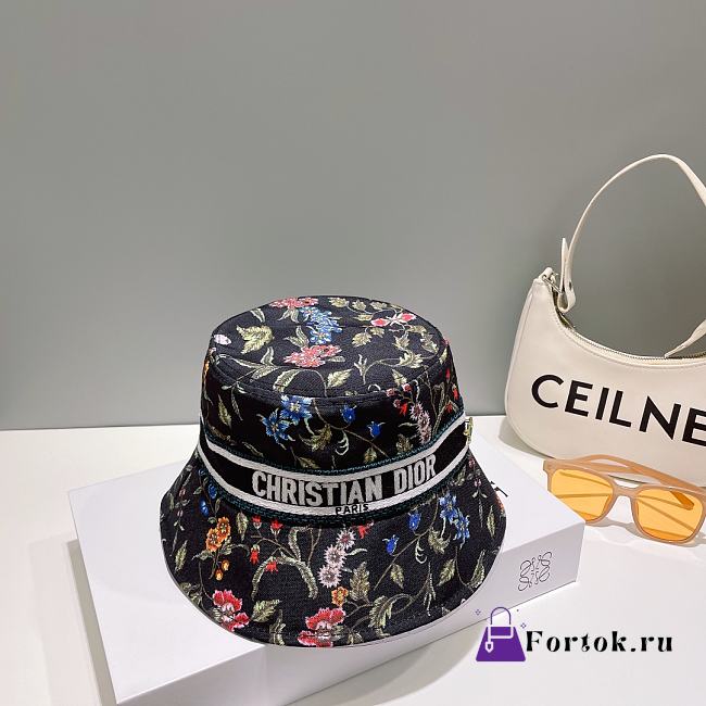 Fortok Dior Flower Embroidery Hat Black - 1