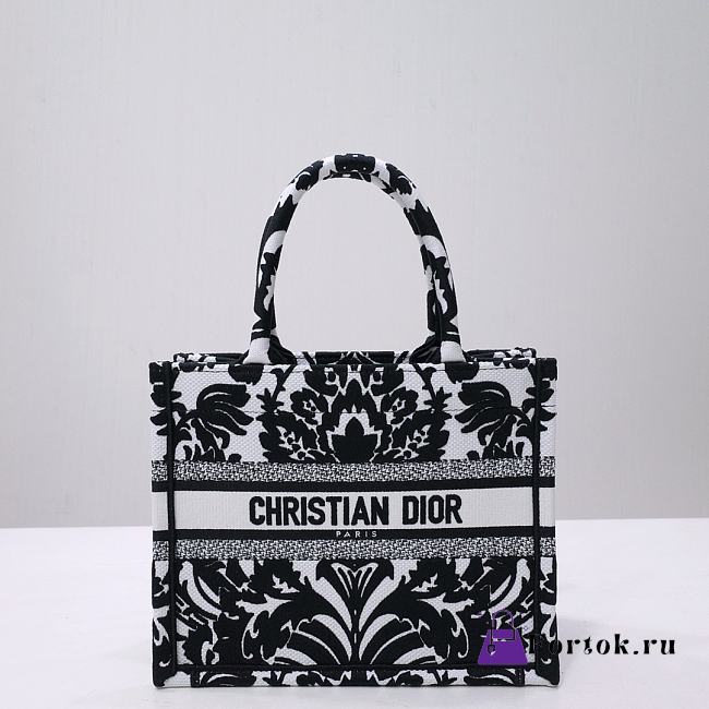 Fortok Dior Iconic Oblique Retro Pattern Book Tote Bag Black/White 1286 - 1