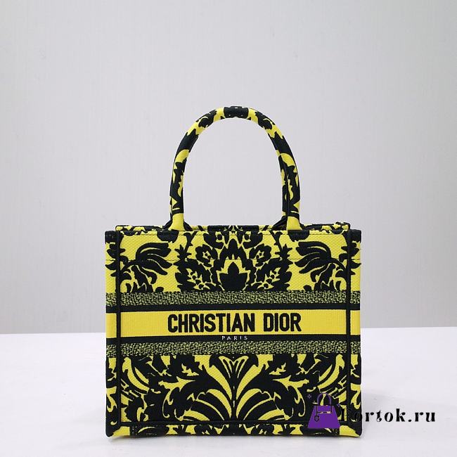 Fortok Dior Iconic Oblique Retro Pattern Book Tote Bag Black/Yellow 1286 - 1