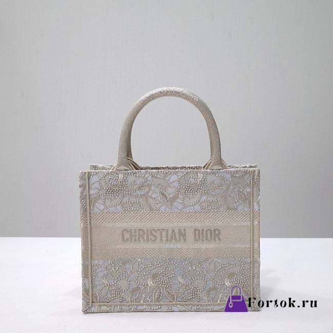 Fortok Dior New Lace Tote Bag Beige 1286 26x21x14cm - 1