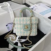 Fortok Chanel Tweed Lambskin Bag Gold Metal Blue 12.5x15x8cm - 1