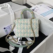 Fortok Chanel Tweed Lambskin Bag Gold Metal Blue 12.5x15x8cm - 3