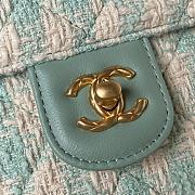 Fortok Chanel Tweed Lambskin Bag Gold Metal Blue 12.5x15x8cm - 2