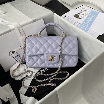 Fortok Chanel Flap Handle Bag Lambskin Purple 20x12x6cm