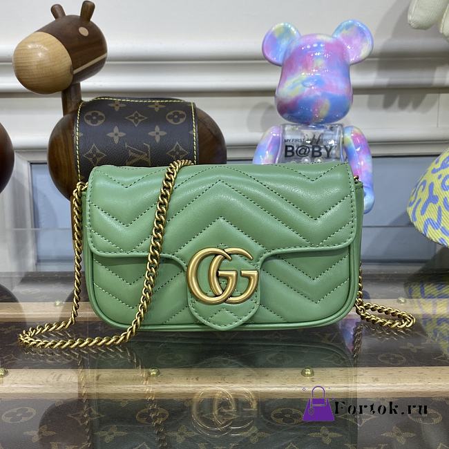 Fortok Gucci GG Marmont Mini Bag Green 16.5x9.5x4.5cm - 1